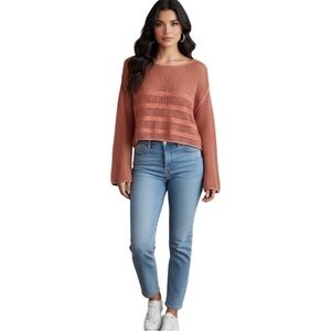 AMERICAN EAGLE mauve embroidered, cut out open back boho top size sm med